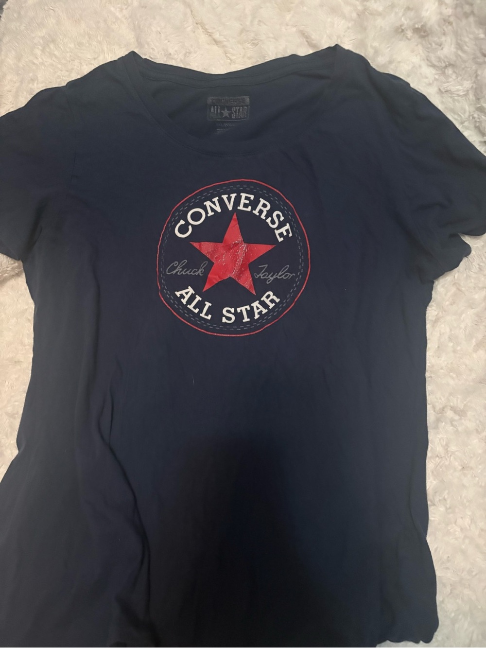 Converse Navy Short Sleeve Logo Tee with Red Star